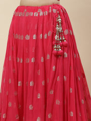 Zari Booti Embroidered Organza Choli With Lehenga & Dupatta