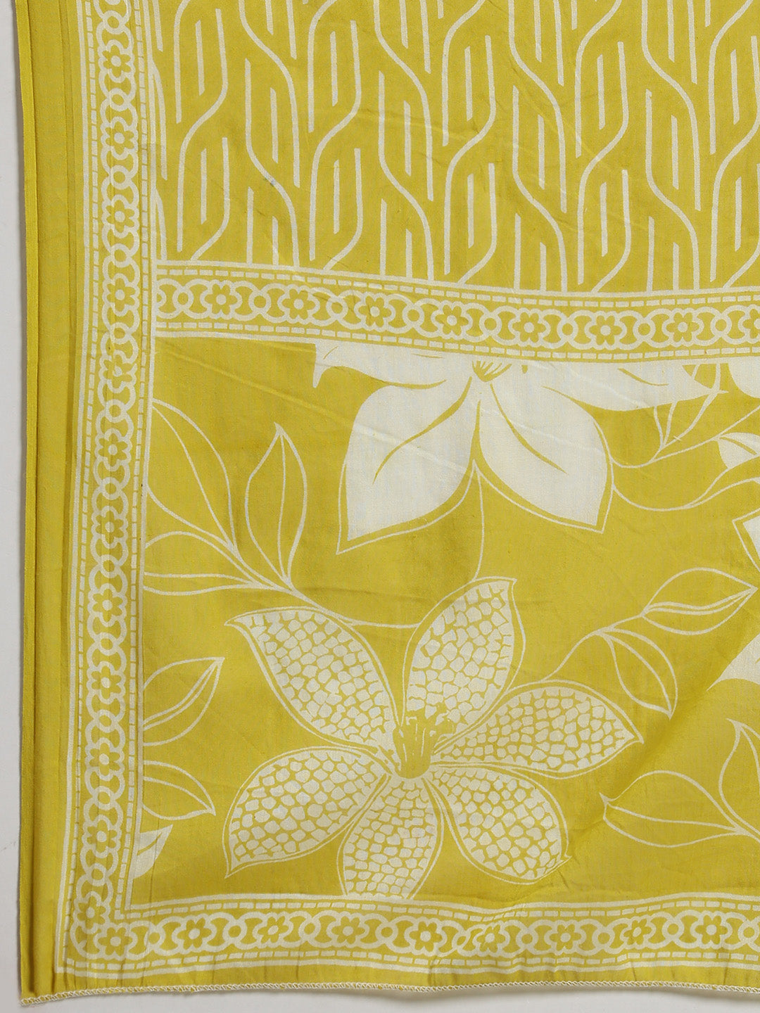 Floral Printed Cotton Blend Kurta With Pants &amp; Dupatta