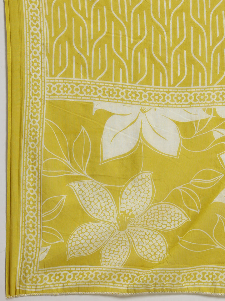 Floral Printed Cotton Blend Kurta With Pants &amp; Dupatta