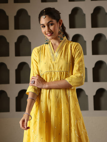 Sequin Embroidery Cotton Blend  Kurta With Pants