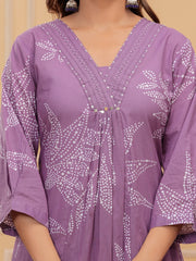 Digital Printed Cotton Blend Kurta With Pants