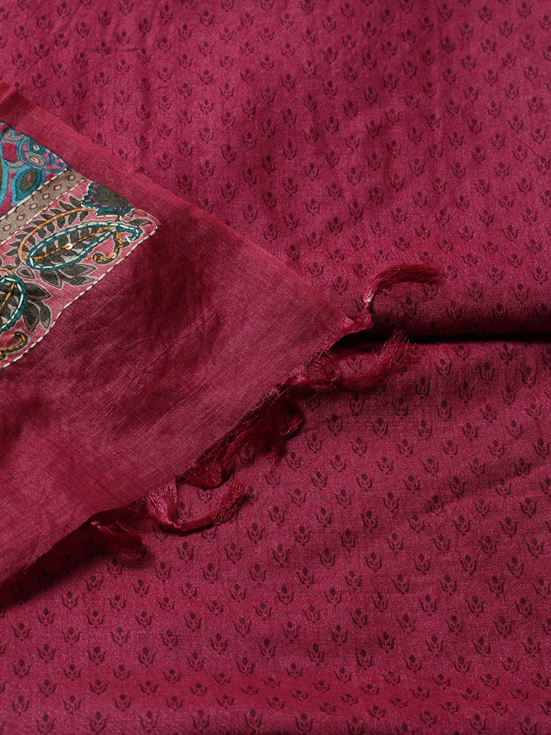 Printed Tussar Unstitched Kurta With Pant &amp; Dupatta