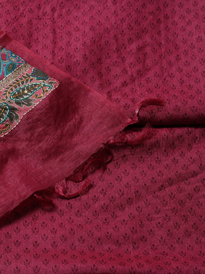 Printed Tussar Unstitched Kurta With Pant &amp; Dupatta