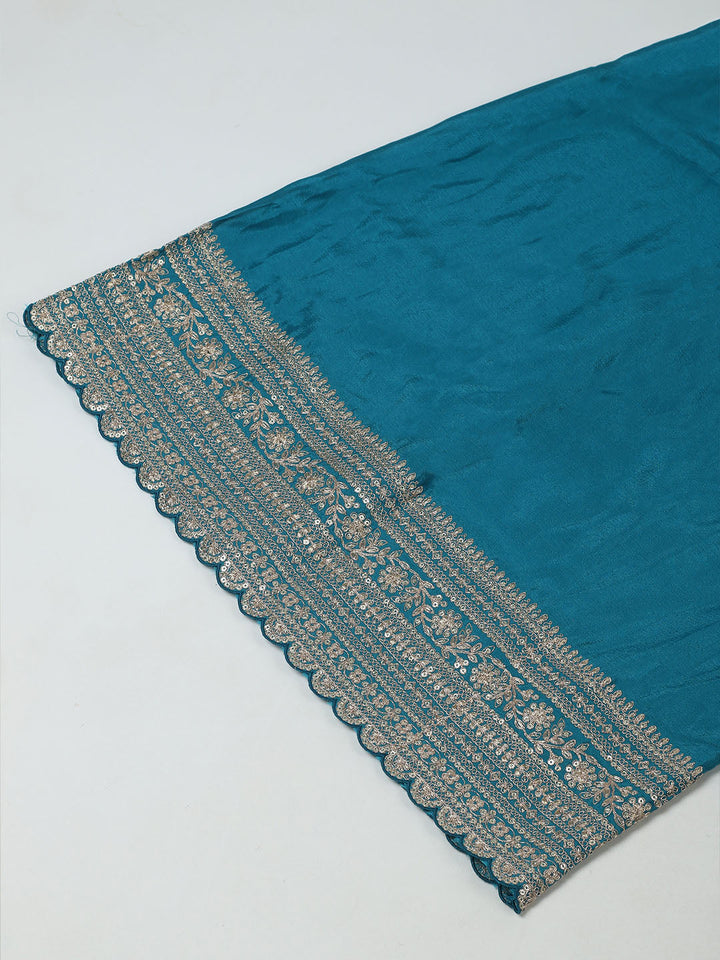 Embroidered Art Silk Unstitched Suit Piece With Dupatta