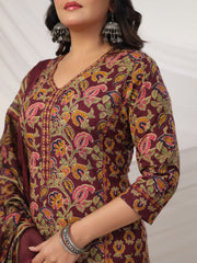 Printed Cotton Blend Kurta With Pants & Dupatta