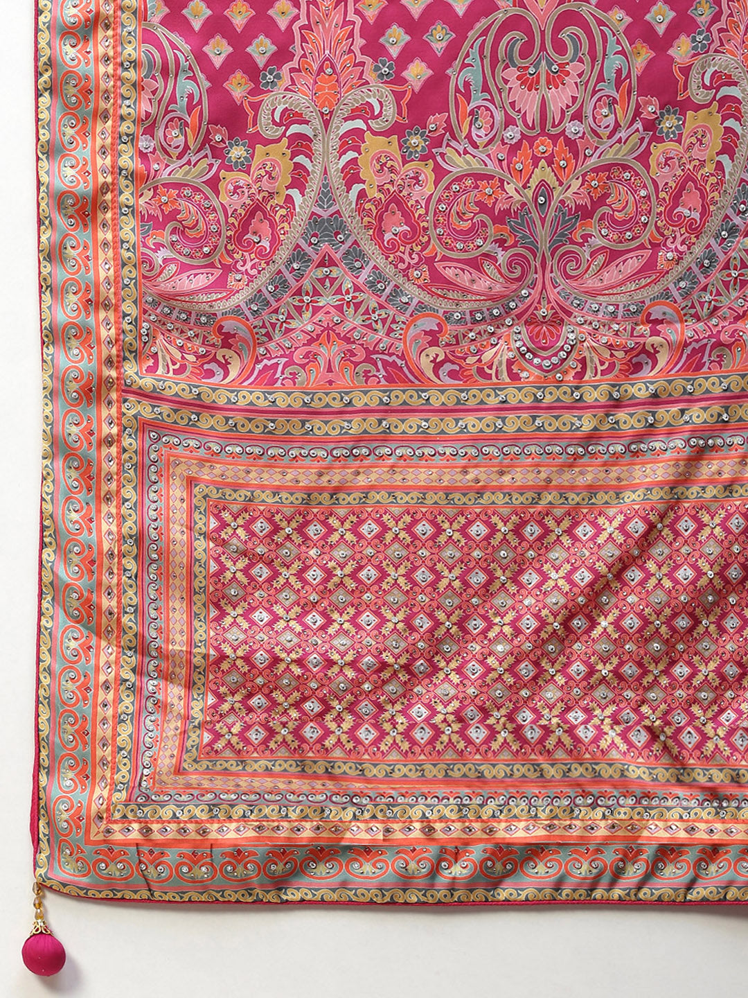 Printed & Thread Embroidered Choli With Unstitched Lehenga & Dupatta