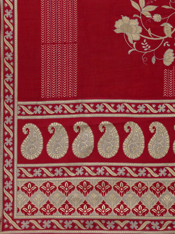 Printed Cotton Blend Kurta With Pants &amp; Dupatta