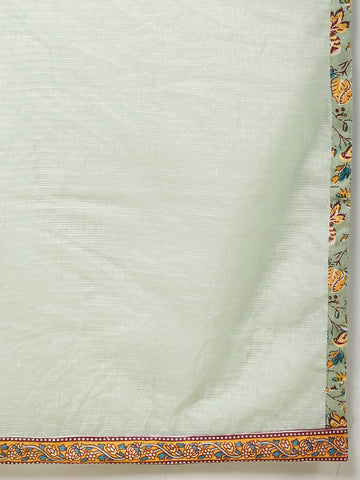 Floral Print Cotton Suit Set With Dupatta