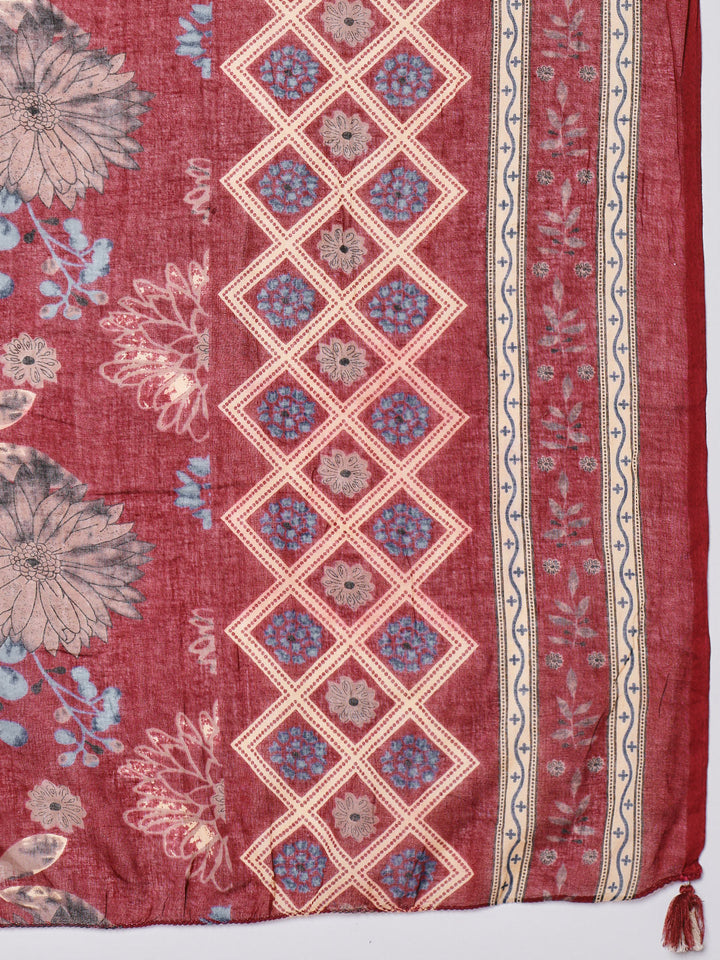 Printed Cotton Blend Kurta With Pants &amp; Dupatta