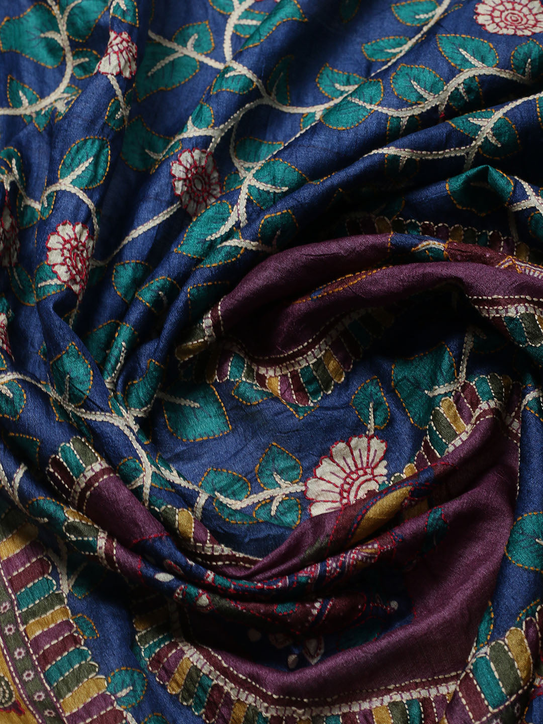 Printed Tussar Unstitched Kurta With Pant &amp; Dupatta