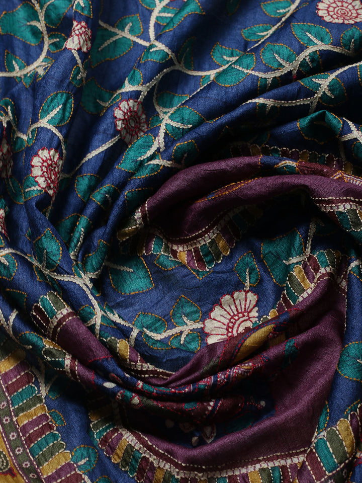 Printed Tussar Unstitched Kurta With Pant &amp; Dupatta