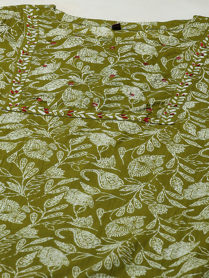 Printed Cotton Kurta With Pant &amp; Dupatta