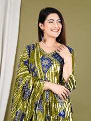 Printed Chanderi Kurta With Pants & Dupatta