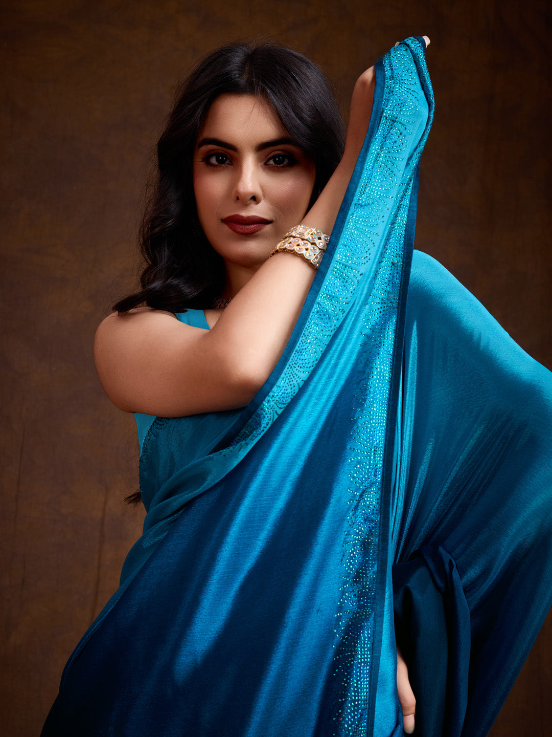 Embroidered Chinon Saree