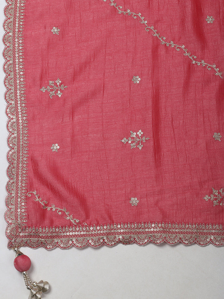 Embroidered Art Silk Stitched Kurta With Pant &amp; Dupatta