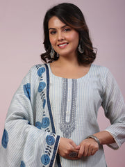 Neck Embroidery Art Tussar Kurta With Pants & Dupatta