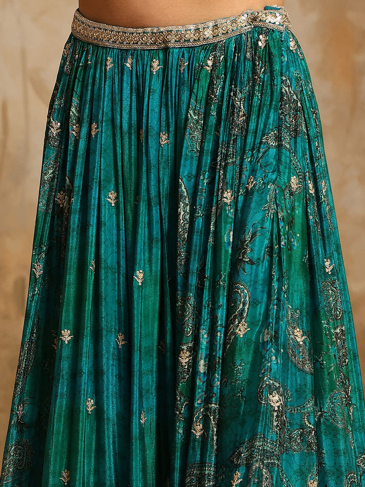 Zari Embroidered &amp; Printed Crepe Choli With Lehenga &amp; Dupatta
