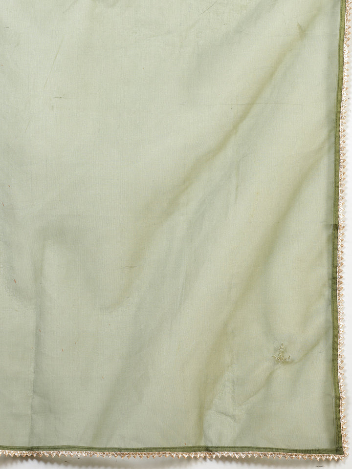 Embroidered Cotton Blend Kurta With Pants &amp; Dupatta