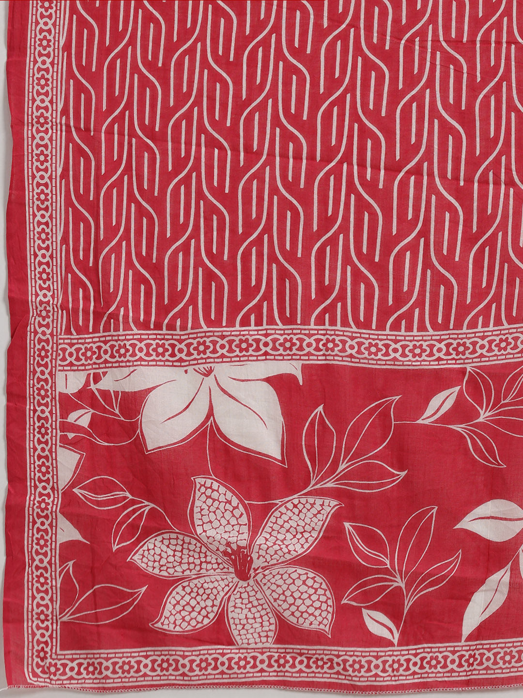 Floral Printed Cotton Blend Kurta With Pants &amp; Dupatta