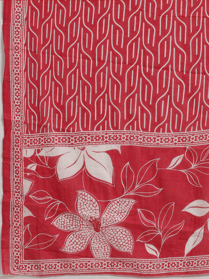 Floral Printed Cotton Blend Kurta With Pants &amp; Dupatta