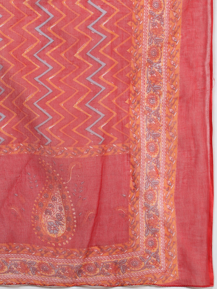Printed Cotton Blend Kurta With Pants &amp; Dupatta