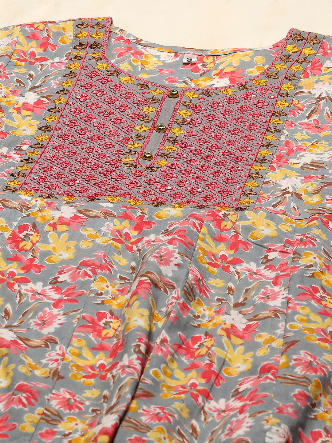 Yoke Embroidered Cotton Blend Kurta