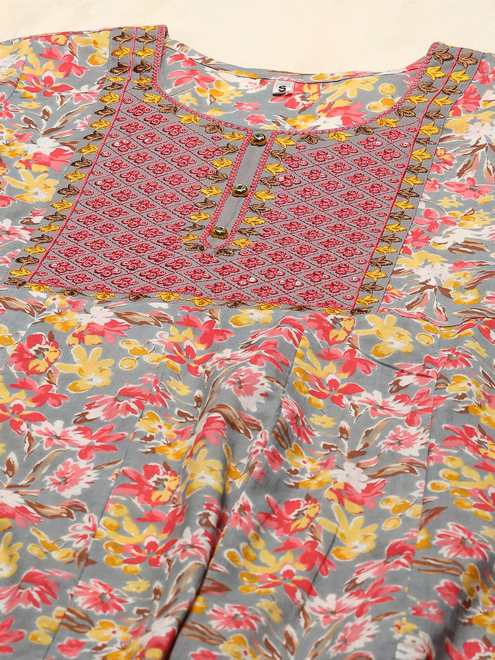 Yoke Embroidered Cotton Blend Kurta