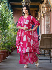 Printed Cotton Blend Kurta With Pants & Dupatta