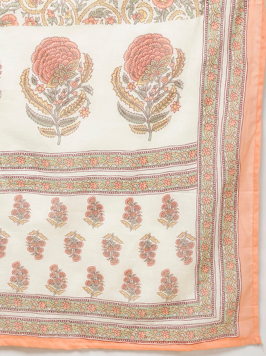 Floral Block Printed Cotton Kurta With Pants & Dupatta
