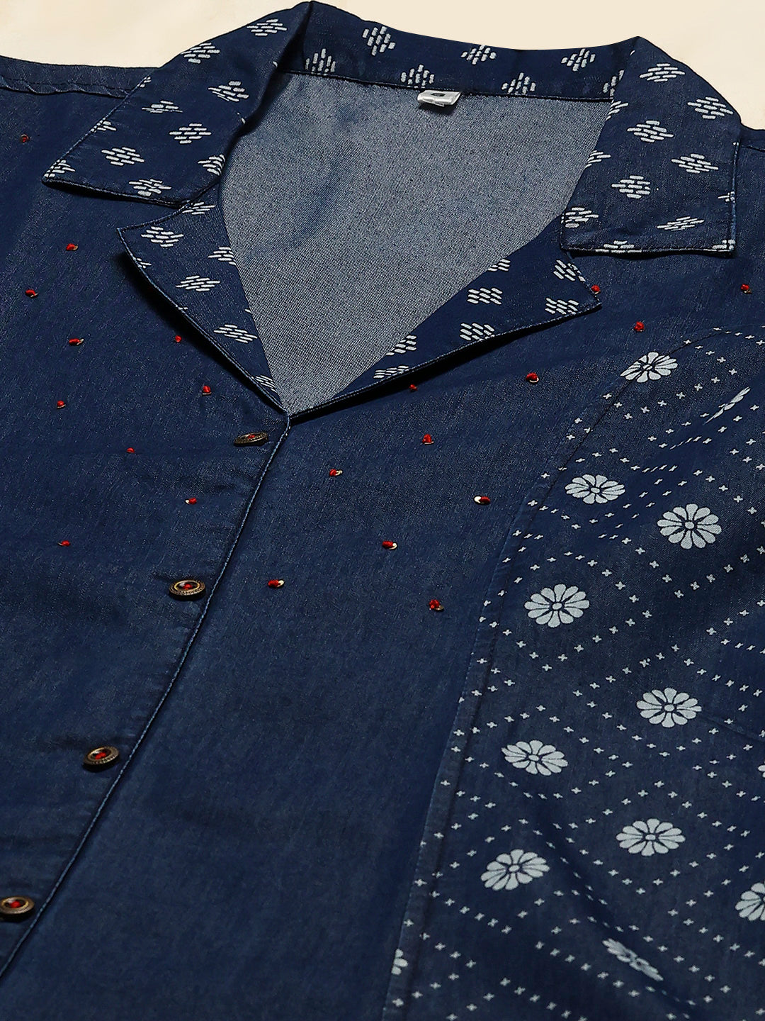 Printed Denim Kurta
