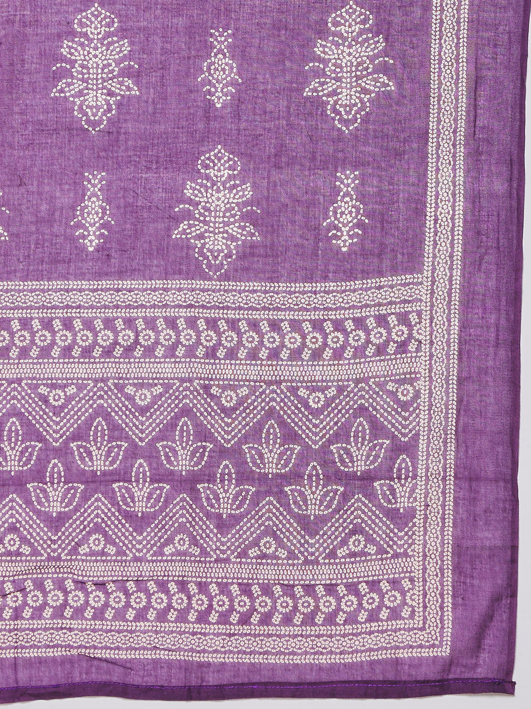 Printed Cotton Blend Kurta With Pants & Dupatta