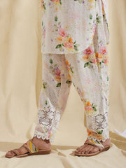 Floral Schiffli Work Cotton Kurti With Pants