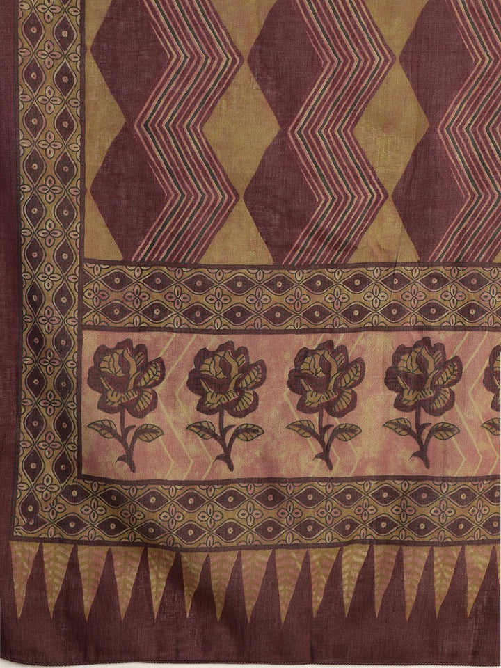 Printed Cotton Blend Suit With Pant &amp; Dupatta