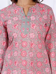 Printed Cotton Blend Kurti With Pants & Dupatta