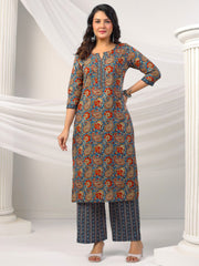 Printed Cotton Blend Kurta With Pants & Dupatta