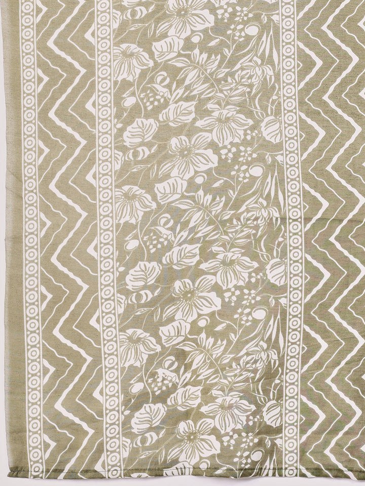 Printed Cotton Blend Kurta With Pants &amp; Dupatta