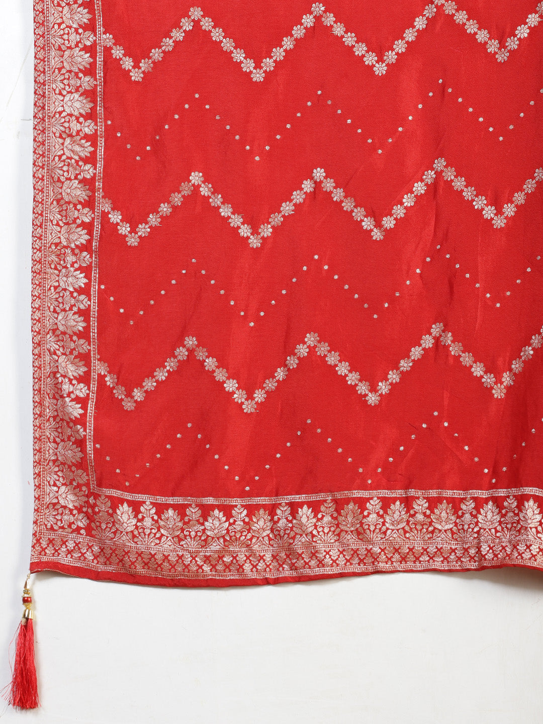 Banarasi Weave Tissue Kurta With Pants & Dupatta