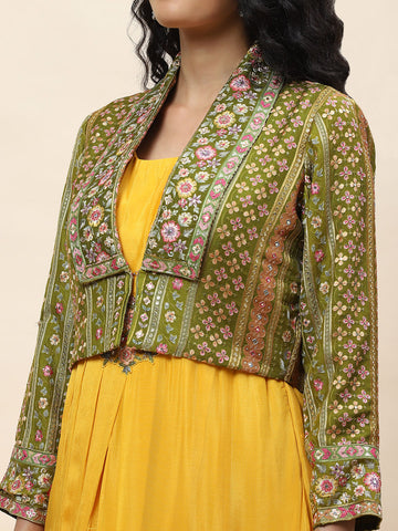 Resham Embroidery Crepe Gown Dress With Jacket