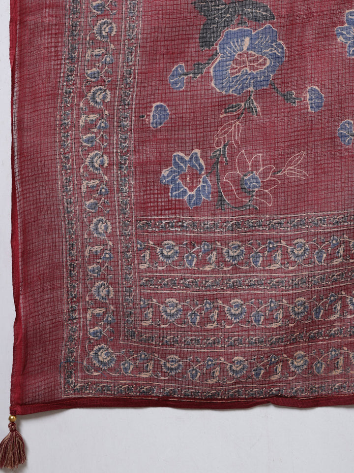 Embroidered Cotton Kurta With Pant &amp; Dupatta