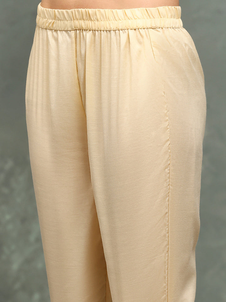 Resham Work Crepe Kurta With Pants &amp; Dupatta