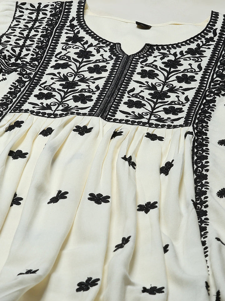 Embroidered Cotton Kurta With Pant &amp; Dupatta