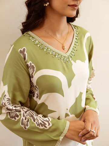 Floral Printed Cotton Kurta With Pants