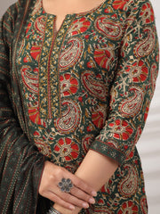 Printed Cotton Blend Kurta With Pants & Dupatta