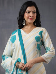 Printed Cotton Kurta With Pants & Dupatta