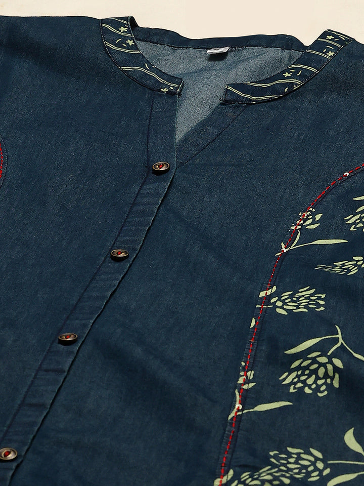 Printed Denim Kurta