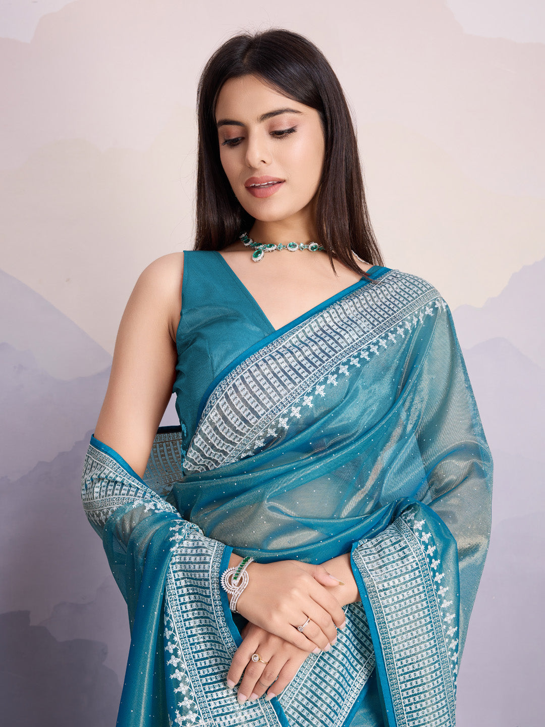 Embroidered Net Saree