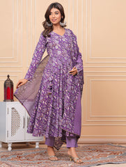 Printed Cotton Blend Kurta With Pants & Dupatta