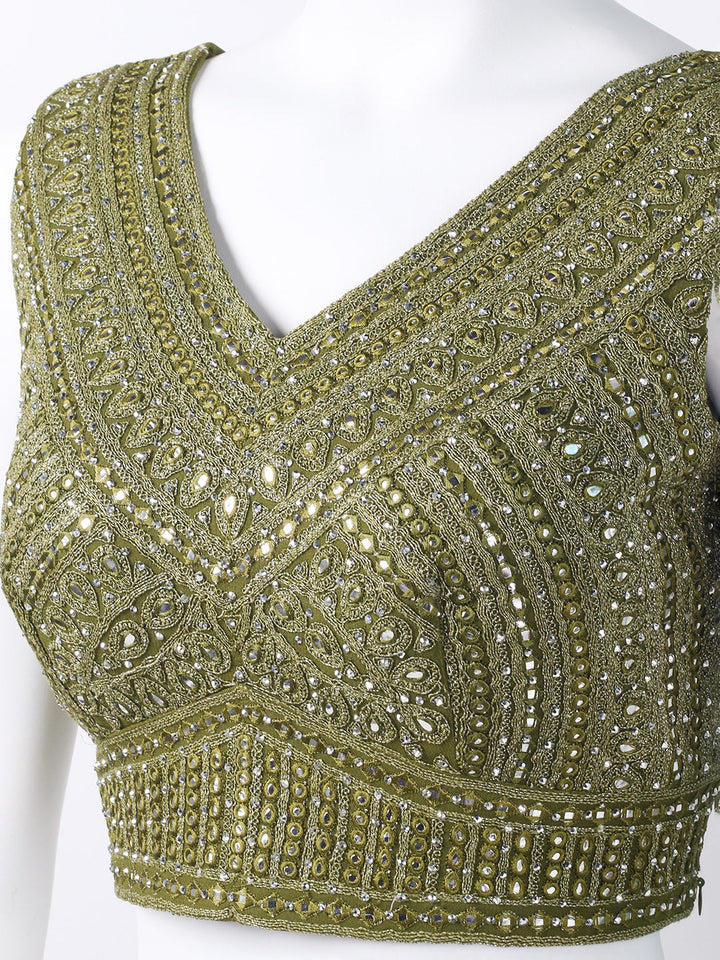Resham Mirror Work Georgette Choli With Lehenga &amp; Dupatta