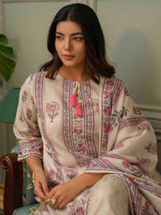Printed Cotton Blend Kurta With Pants & Dupatta