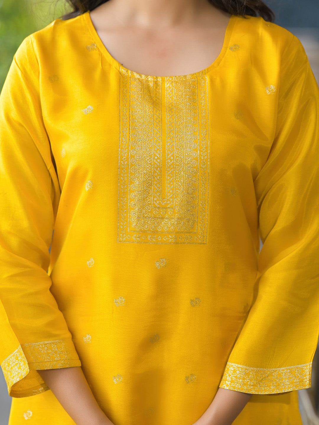 Embroidered Cotton Kurta With Pant &amp; Dupatta